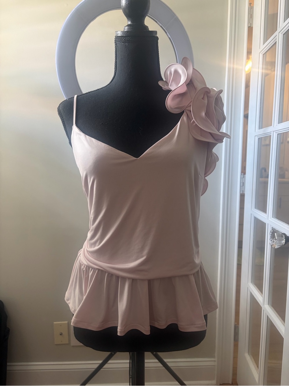 Express Blush Pink One-Shoulder Top with Ruffle Detail
